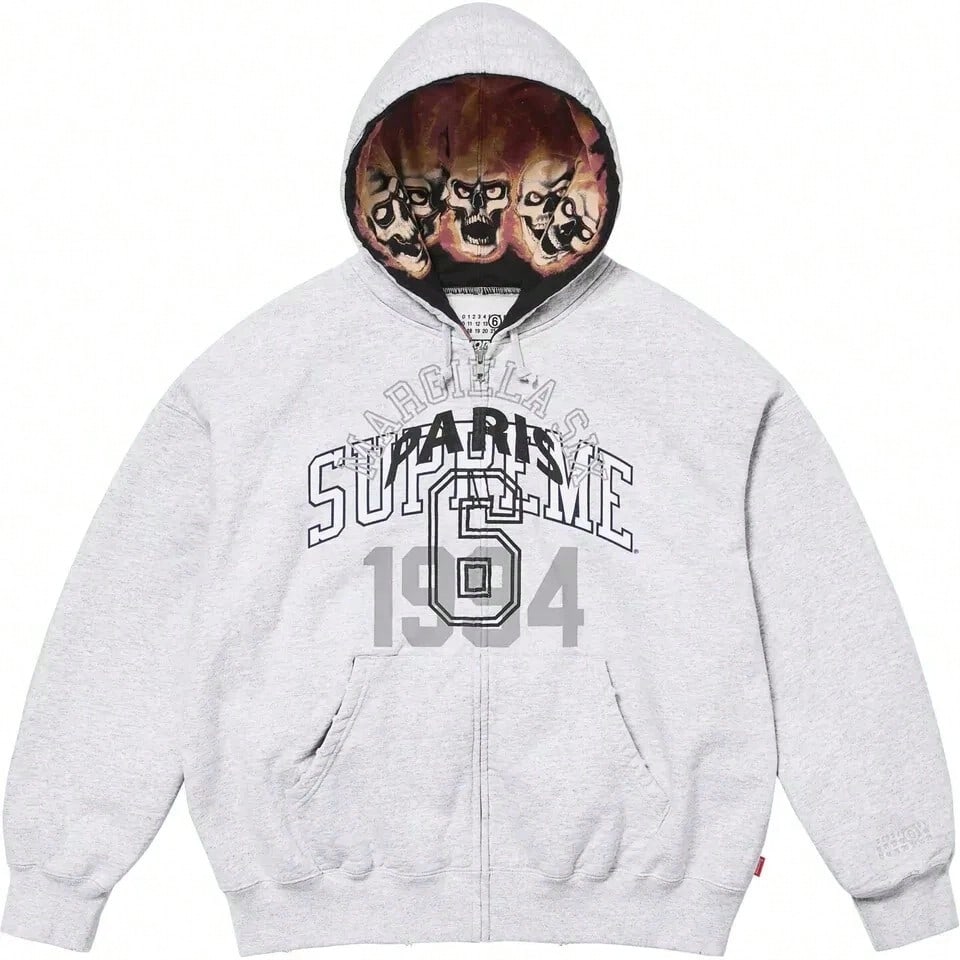 Supreme X Maison Margiela Limited Edition Collab Streetwear Hoodie, Edgy Skull Lining, Versatile For Daily, Skate & Casual Outings
