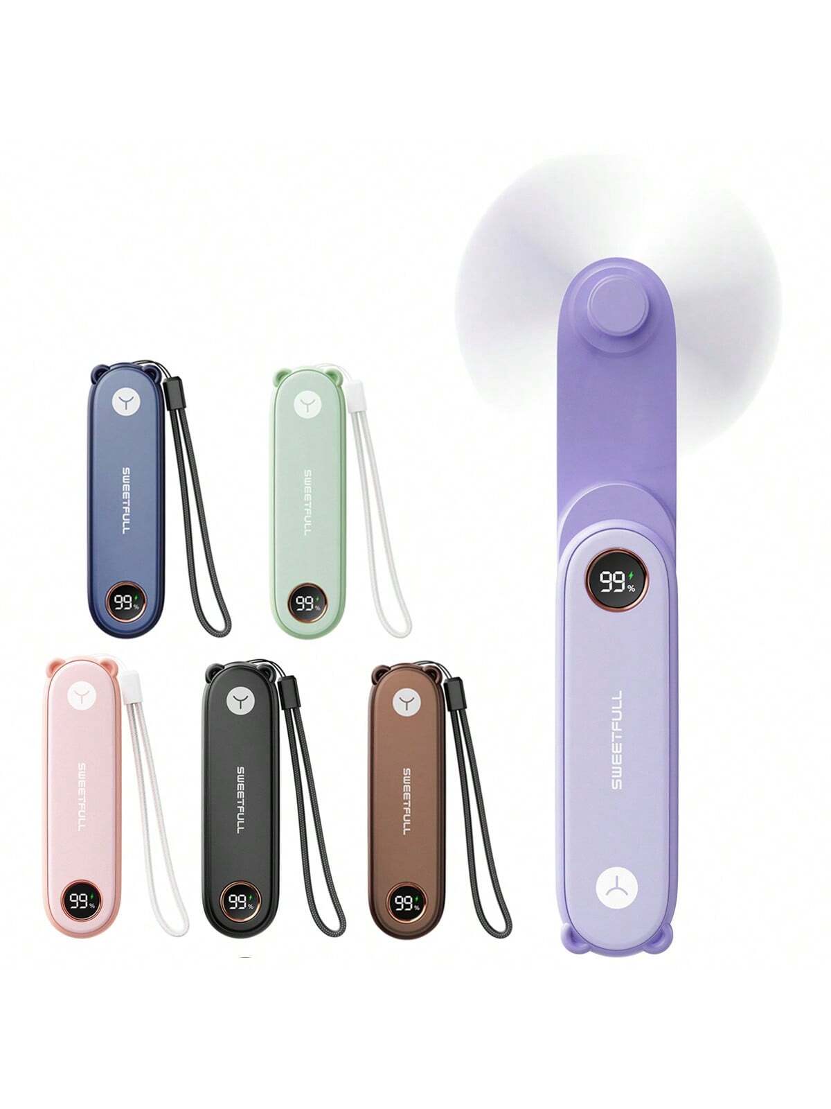 sweetfull Portable Handheld Mini Fan, Foldable Fan, USB Rechargeable Personal Travel Fan With LED Display, Emergency LED Flashlight, Small Air Cooler, Suitable For Desk, Office, Bedroom, Outdoor Trave