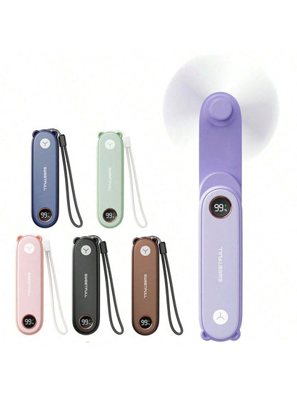 sweetfull Portable Handheld Mini Fan, Foldable Fan, USB Rechargeable Personal Travel Fan With LED Display, Emergency LED Flashlight, Small Air Cooler, Suitable For Desk, Office, Bedroom, Outdoor Trave