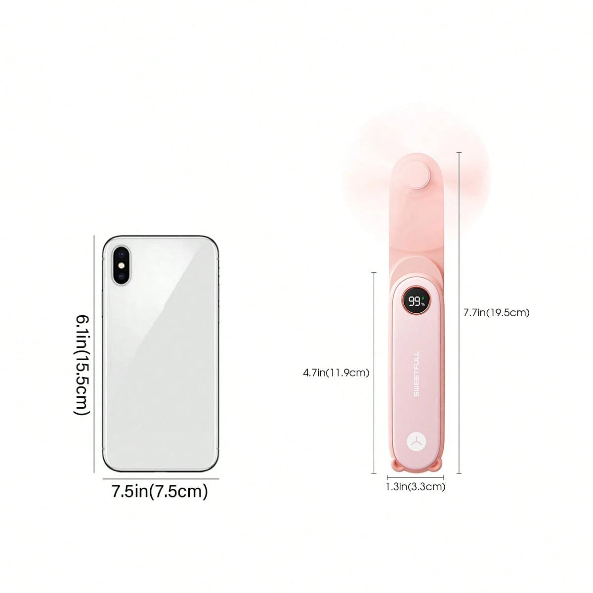 sweetfull Portable Handheld Mini Fan, Foldable Fan, USB Rechargeable Personal Travel Fan With LED Display, Emergency LED Flashlight, Small Air Cooler, Suitable For Desk, Office, Bedroom, Outdoor Trave