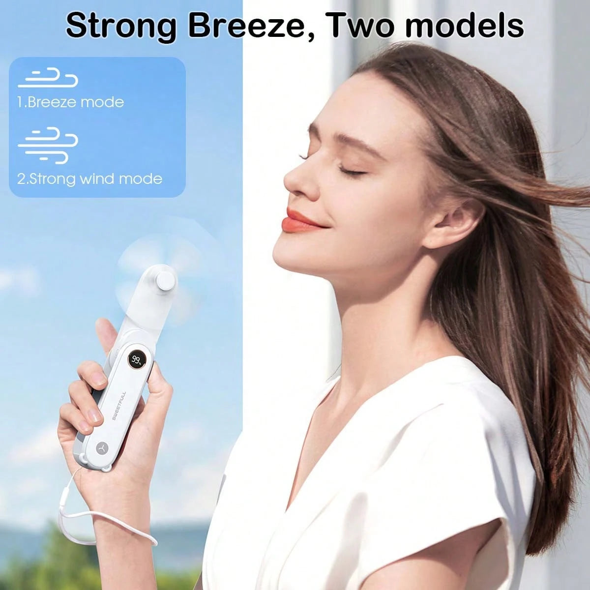 sweetfull Portable Handheld Mini Fan, Foldable Fan, USB Rechargeable Personal Travel Fan With LED Display, Emergency LED Flashlight, Small Air Cooler, Suitable For Desk, Office, Bedroom, Outdoor Trave