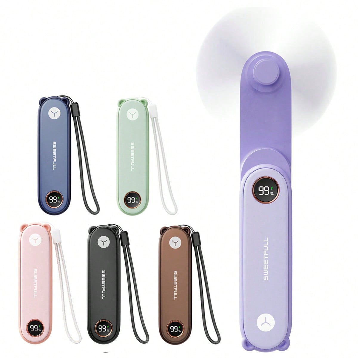 sweetfull Portable Handheld Mini Fan, Foldable Fan, USB Rechargeable Personal Travel Fan With LED Display, Emergency LED Flashlight, Small Air Cooler, Suitable For Desk, Office, Bedroom, Outdoor Trave