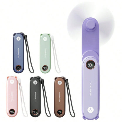 sweetfull Portable Handheld Mini Fan, Foldable Fan, USB Rechargeable Personal Travel Fan With LED Display, Emergency LED Flashlight, Small Air Cooler, Suitable For Desk, Office, Bedroom, Outdoor Trave