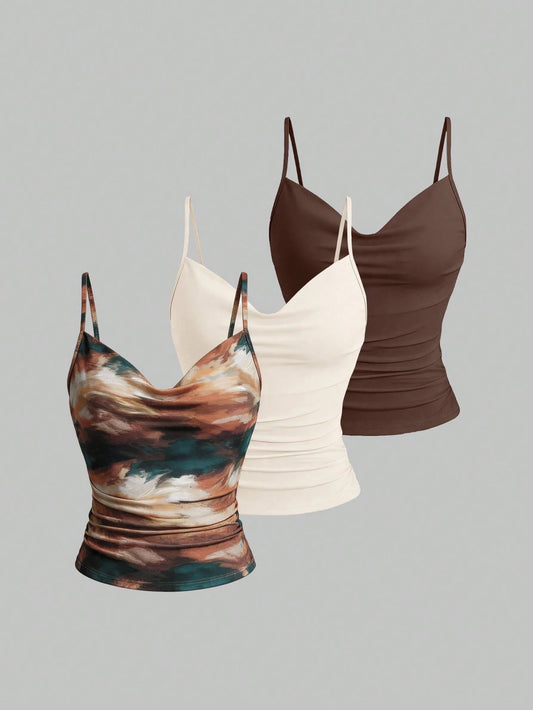Sweetra 3pcs Set Women Slimming Camisole Top, Versatile Y2K Top
