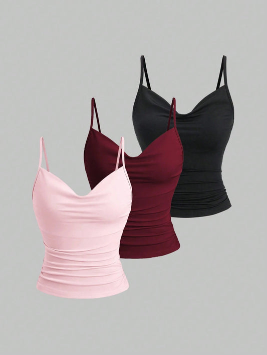 Sweetra 3pcs Set Women Slimming V-Neck Camisole Tops Versatile Undershirts Y2K Women Tops