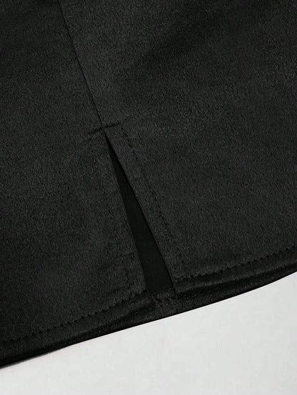 Sweetra Autumn/Winter Maillard Color Suede A-Line Slit Hem Casual Party Mini Skirt For Women