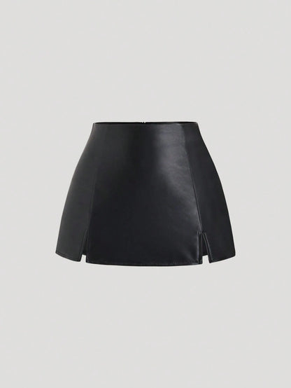 Sweetra Autumn/Winter Maillard Color Suede A-Line Slit Hem Casual Party Mini Skirt For Women
