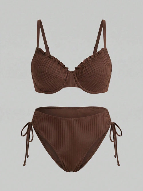 Sweetra CURVE Plus Size Women's Single Piece Textured Fabric Spaghetti Strap Vacation Bikini Top Beach Tankini