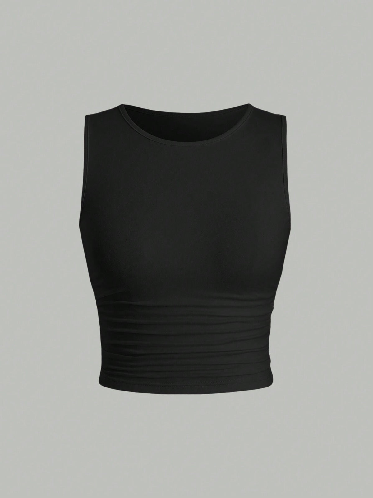 Sweetra Solid Color Pleated Tank Top