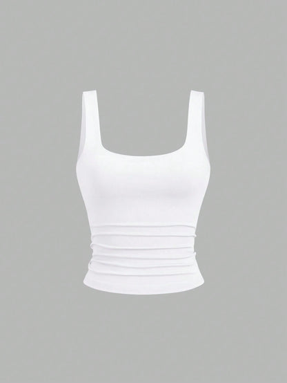 Sweetra Women Casual Square Neck Ruffle Cami Top, Summer