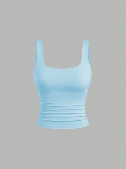 Sweetra Women Casual Square Neck Ruffle Cami Top, Summer