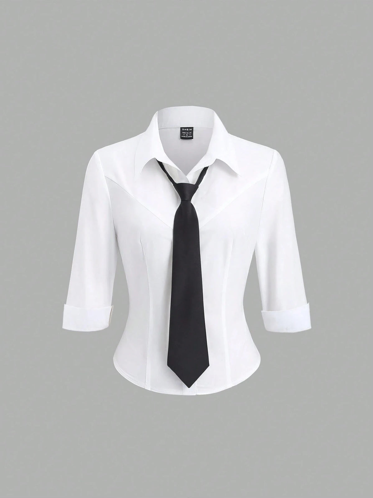 Sweetra Women's Business Casual Stylish Shirt With Tie, Fitted Waist, 3/4 Sleeve, Versatile Office Wear