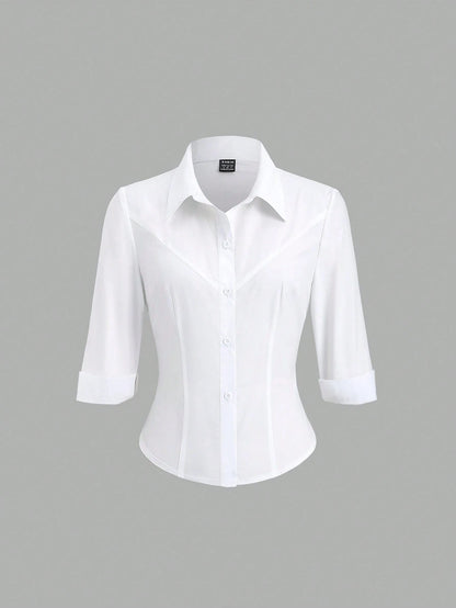 Sweetra Women's Business Casual Stylish Shirt With Tie, Fitted Waist, 3/4 Sleeve, Versatile Office Wear