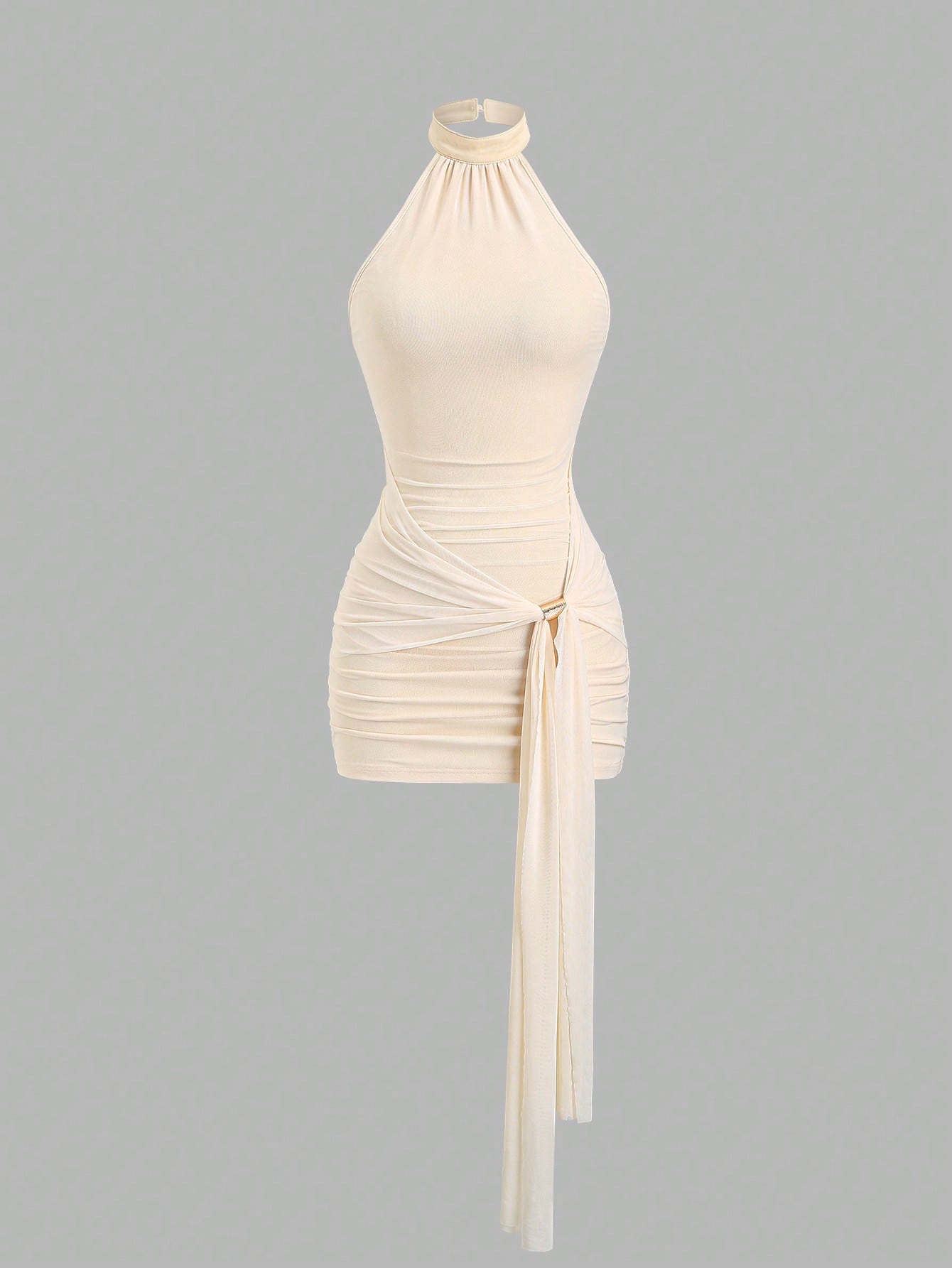 Sweetra Women's Elegant Fitted Romantic Pleated Halter Knit Dress