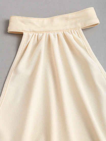 Sweetra Women's Elegant Fitted Romantic Pleated Halter Knit Dress
