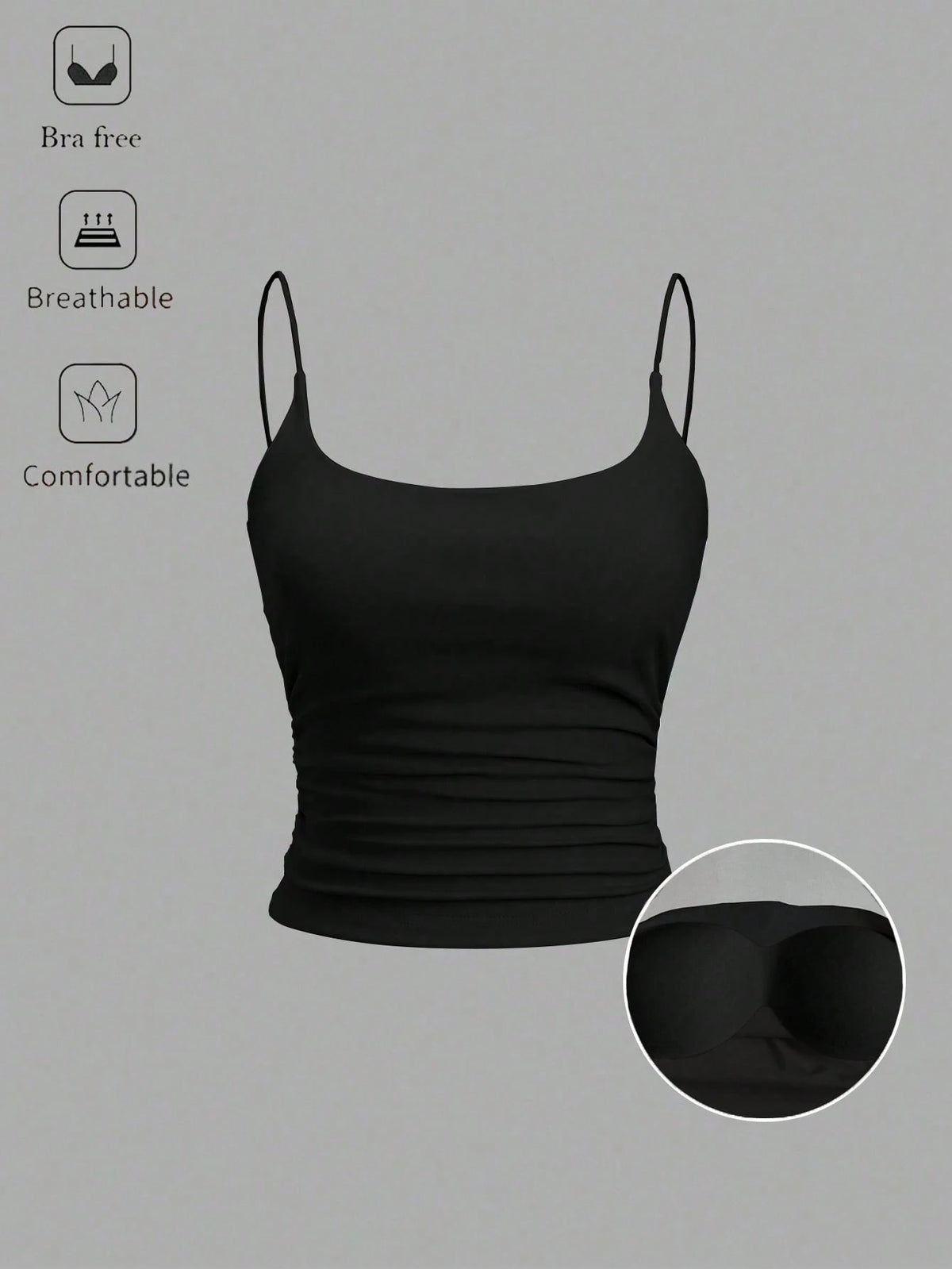 Sweetra Women's Solid Color Spaghetti Strap Tank Top With Built-In Bra, Simple Casual Personalized Versatile Camisole