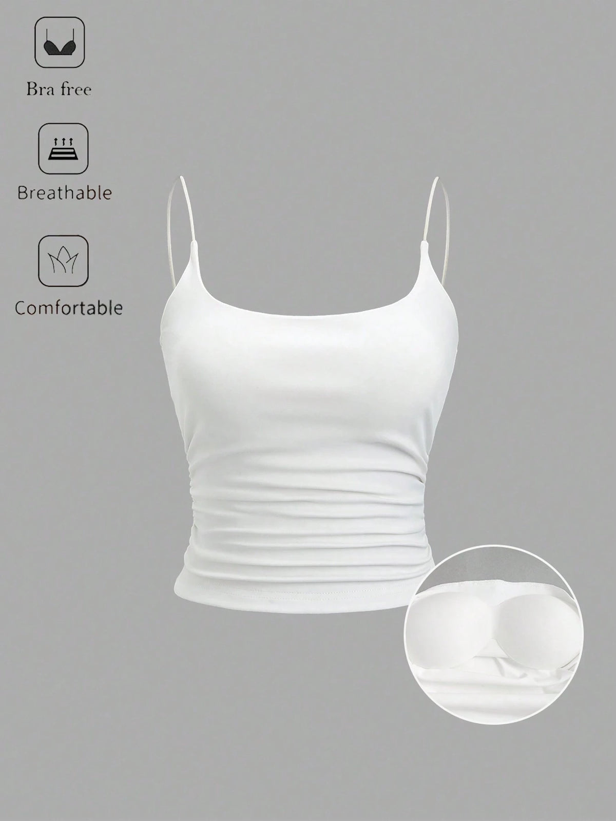 Sweetra Women's Solid Color Spaghetti Strap Tank Top With Built-In Bra, Simple Casual Personalized Versatile Camisole