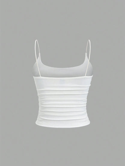 Sweetra Women's Solid Color Spaghetti Strap Tank Top With Built-In Bra, Simple Casual Personalized Versatile Camisole