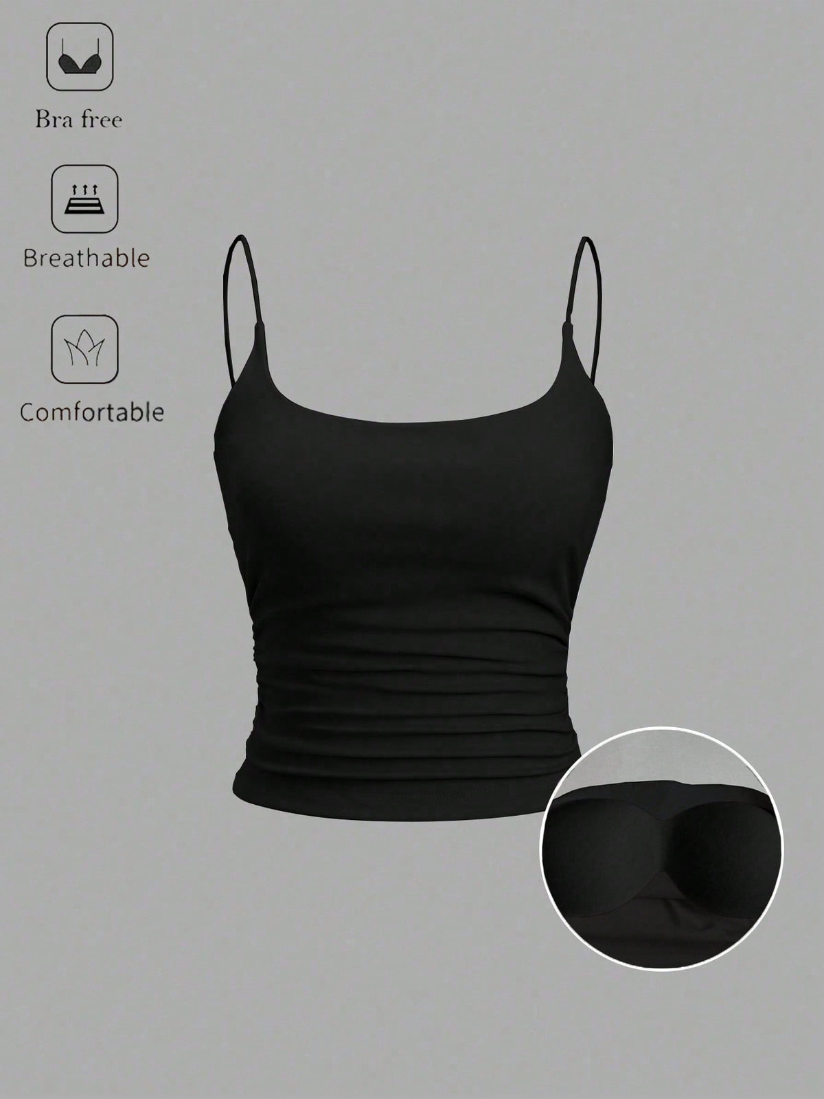 Sweetra Women's Solid Color Spaghetti Strap Tank Top With Built-In Bra, Simple Casual Personalized Versatile Camisole