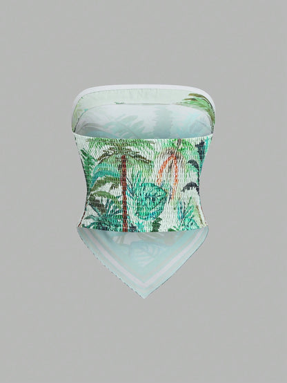 Sweetra Women's Tropical Print Tube Top, Casual Resort Wear