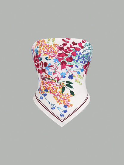 Sweetra Women's Tropical Print Tube Top, Casual Resort Wear