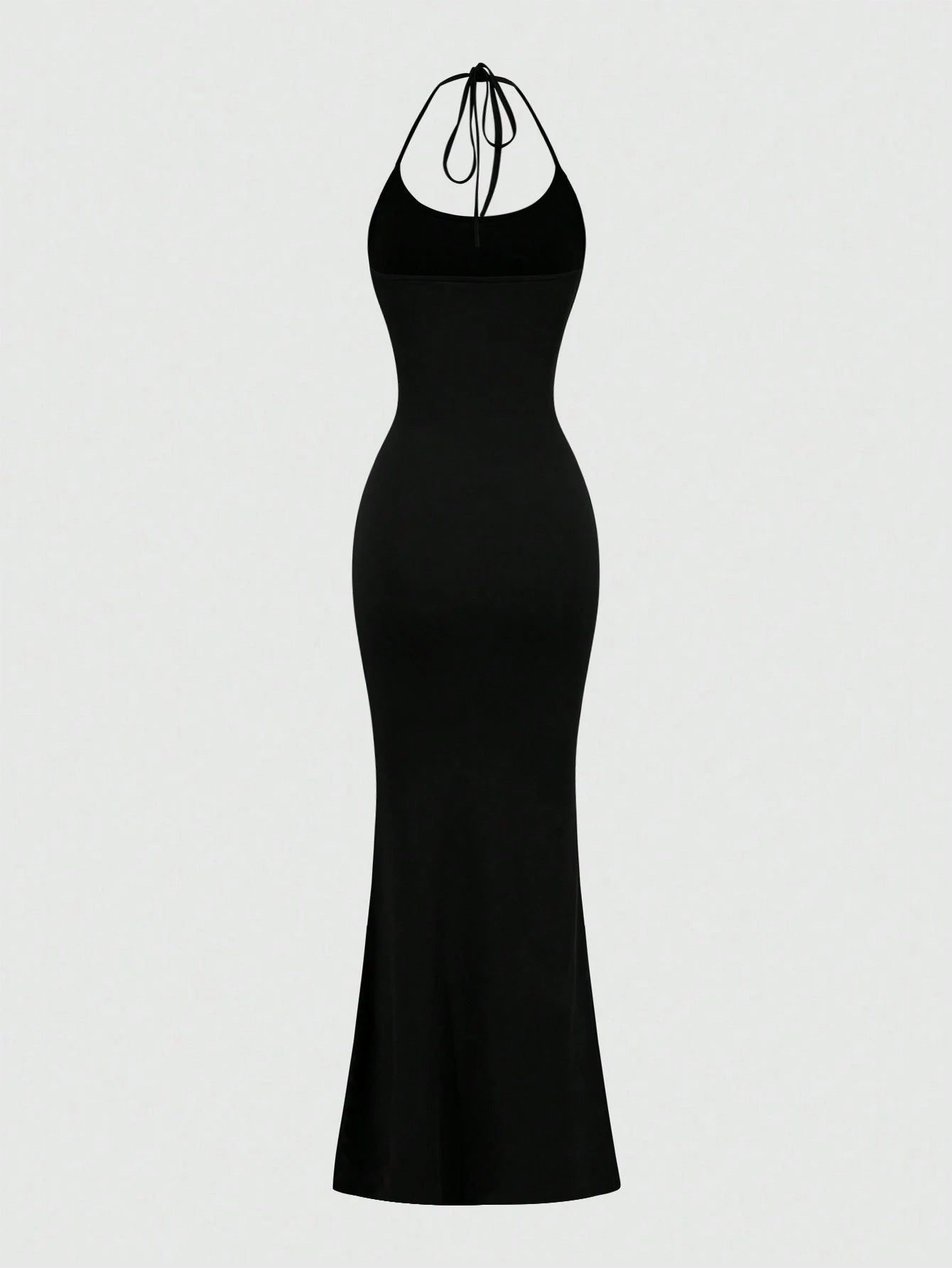 Sweetra Women Solid Color Minimalist Halter Tie Neck Velvet Long Black Homecoming Dress Maxi Women Outfit