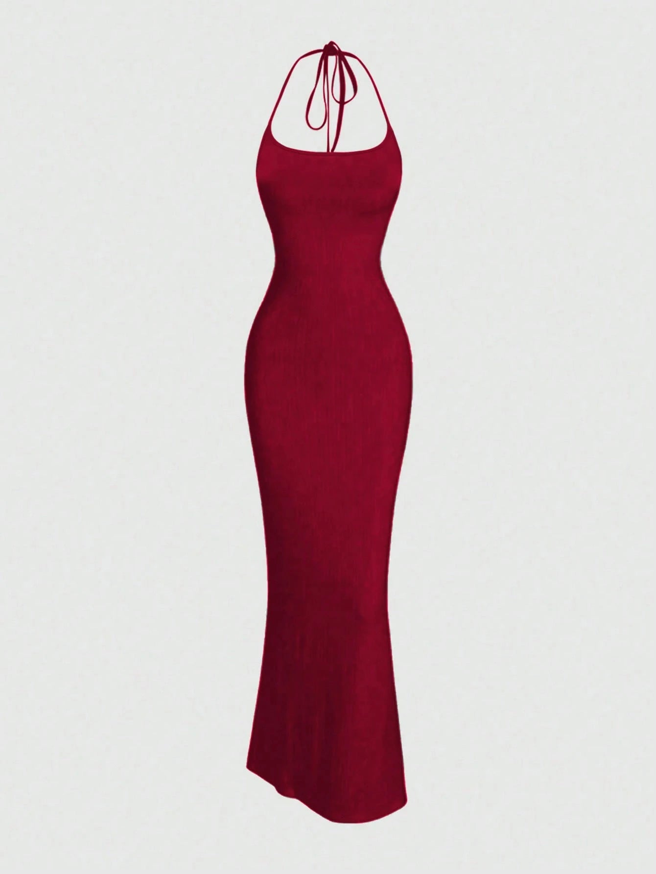 Sweetra Women Solid Color Minimalist Halter Tie Neck Velvet Long Black Homecoming Dress Maxi Women Outfit