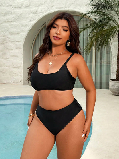 Swim Basics 2026 New Plus Size Women Black Bikini Set