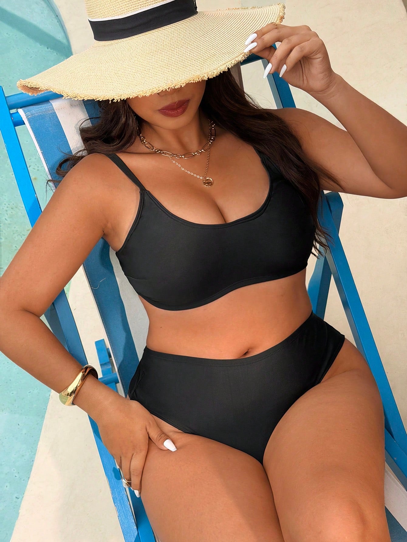 Swim Basics 2026 New Plus Size Women Black Bikini Set
