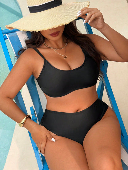 Swim Basics 2026 New Plus Size Women Black Bikini Set