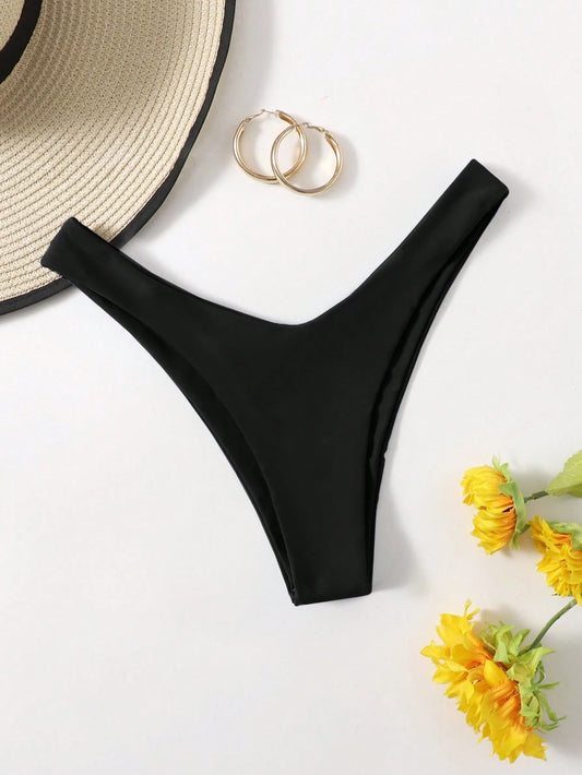Swim Basics Summer Beach Solid High Cut Bikini Panty