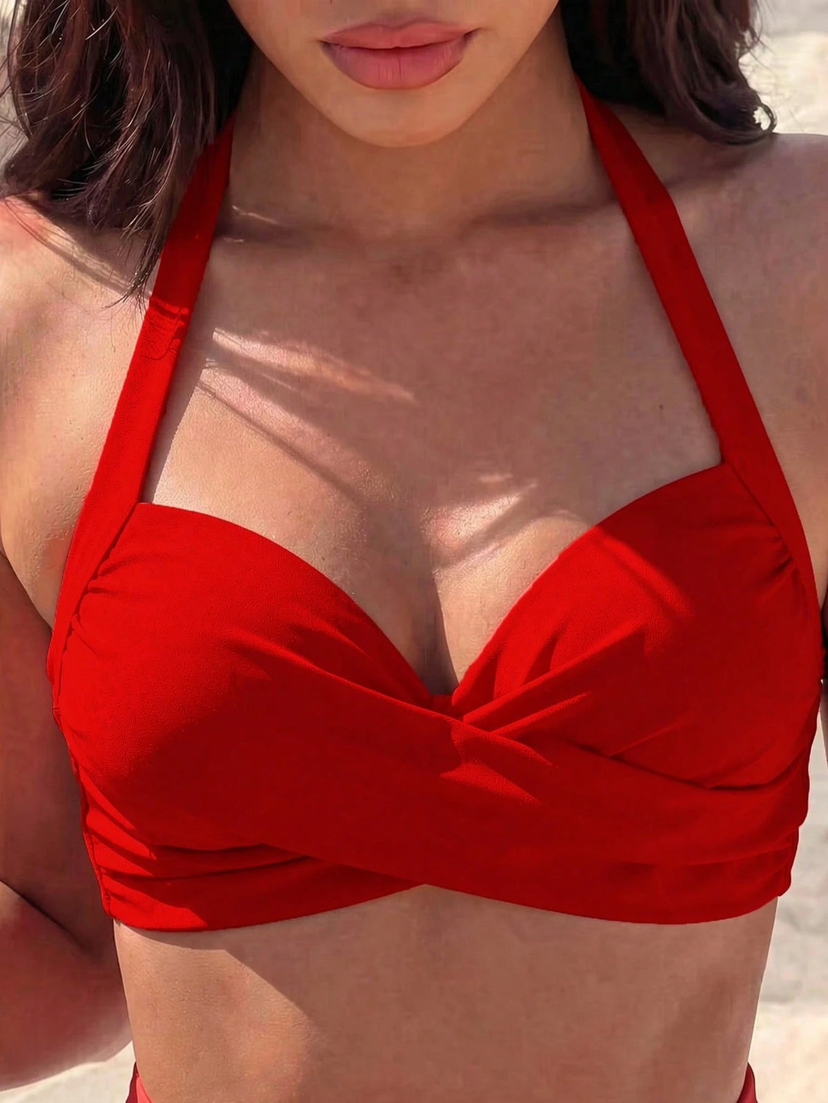 Swim Basics Women's Summer Beach Criss-Cross Halter Bikini Top, Push-Up With Underwire