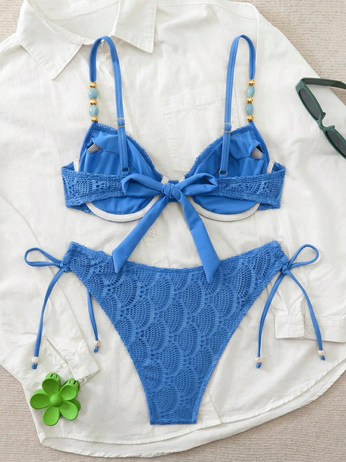 Swim Chiccia 26SS Spring/Summer Vacation Beach Textured Fabric Green Underwire Push-Up Swimsuit Two Pieces Set