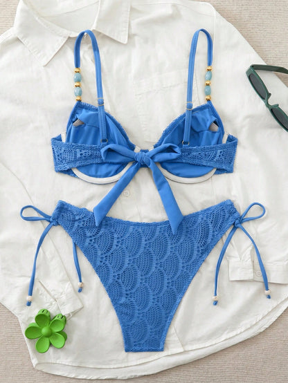 Swim Chiccia 26SS Spring/Summer Vacation Beach Textured Fabric Green Underwire Push-Up Swimsuit Two Pieces Set