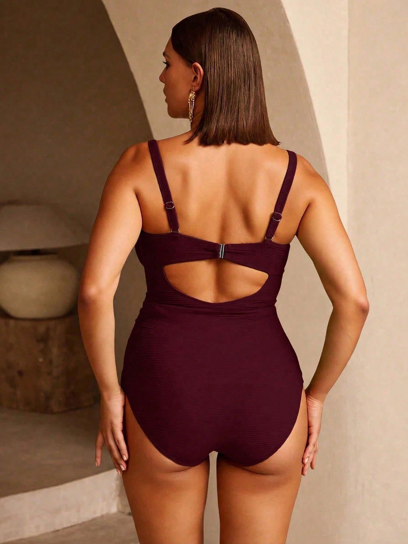Swim Chiccia Plus Size Women Solid Color Special Fabric Underwire One-Piece Swimsuit Beach Summer Sexy