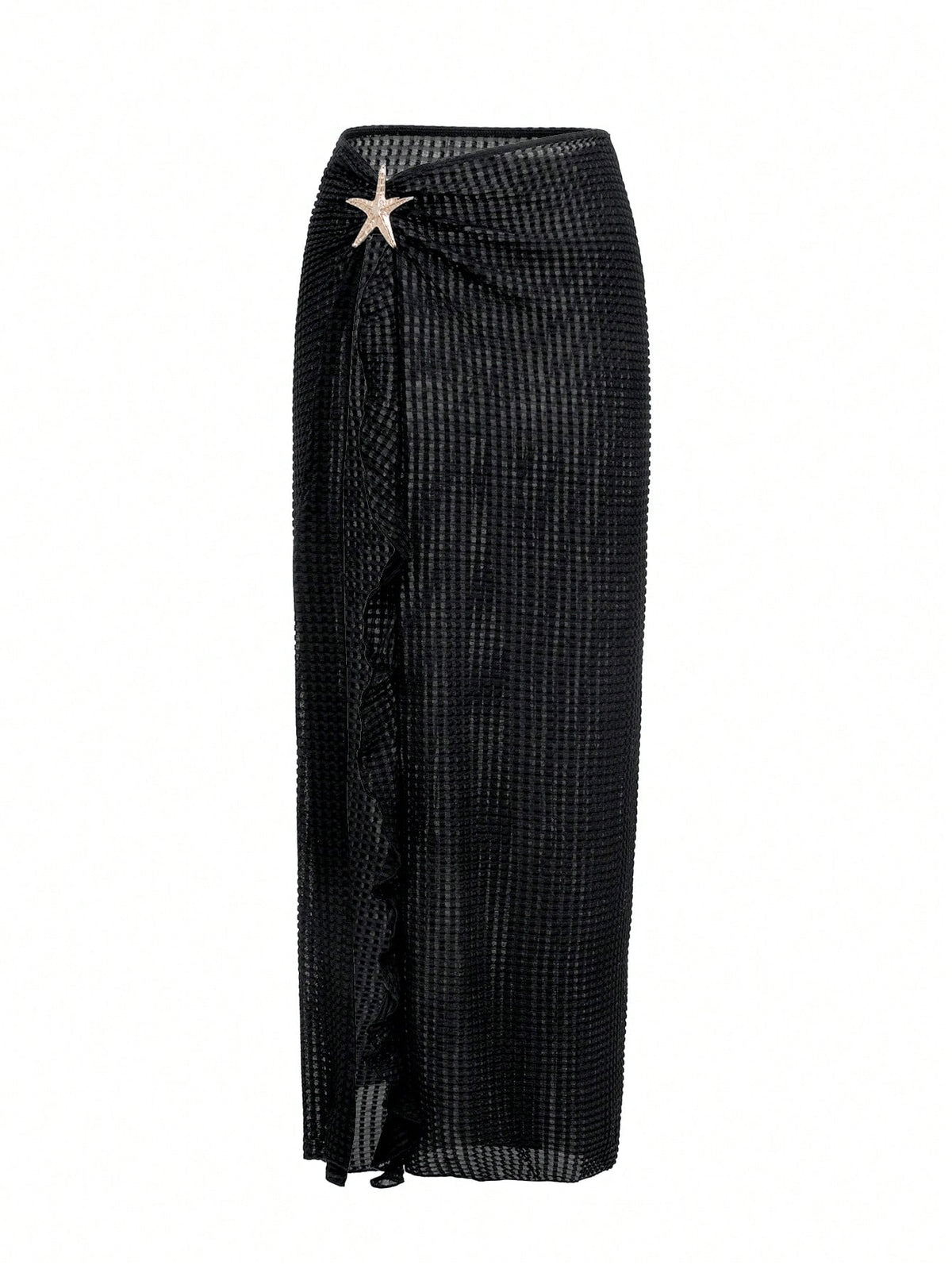 Swim Chiccia Women's Summer Beach Cover Up Dress, Solid Color Stand Collar Cover Up Style Skirt,High Slit Metallic Starfish Decor Swimsuit Sarong