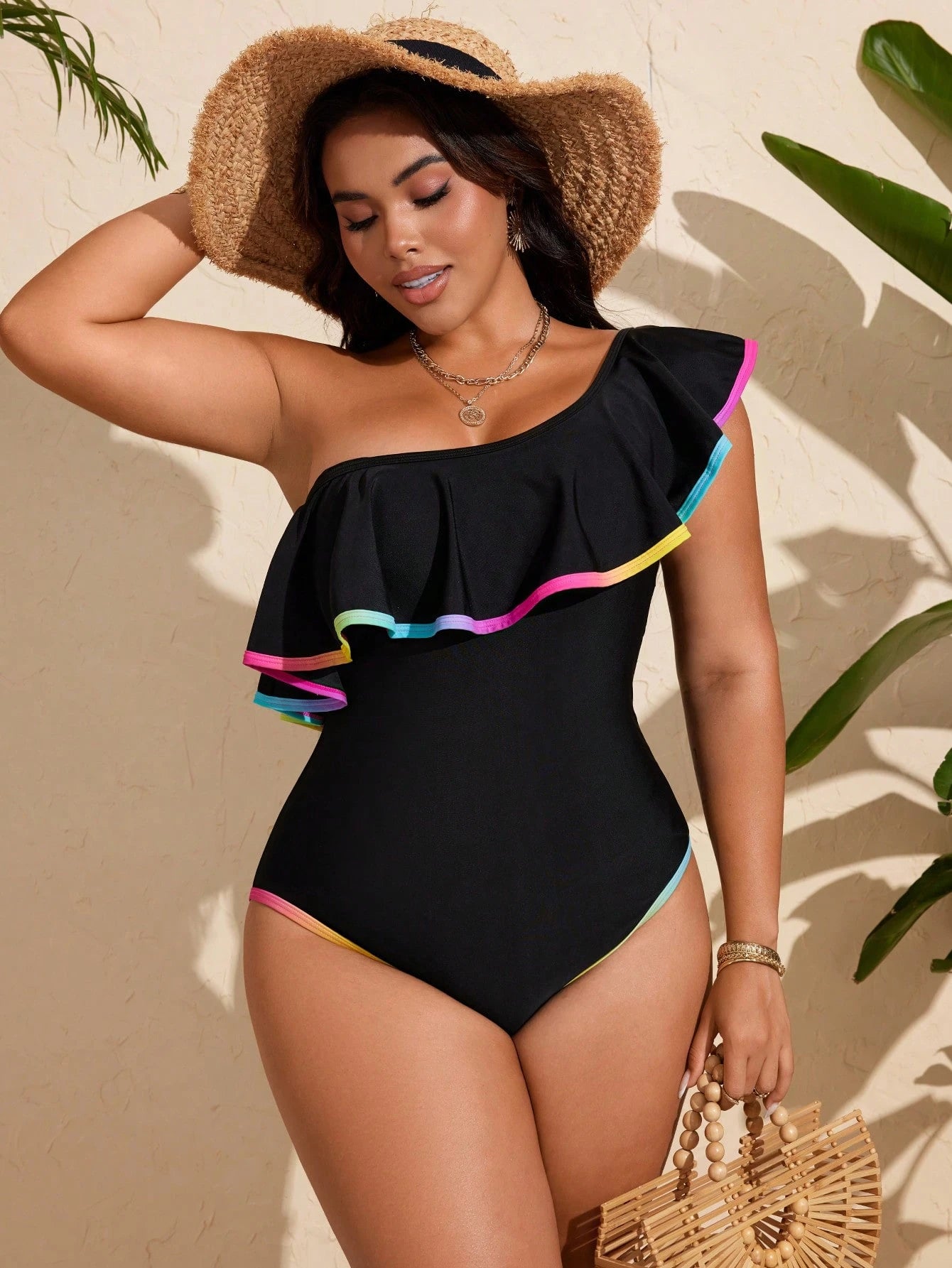 Swim Curve Plus Size Women One-Piece Swimsuit, Summer Holiday Jumper Swimwear