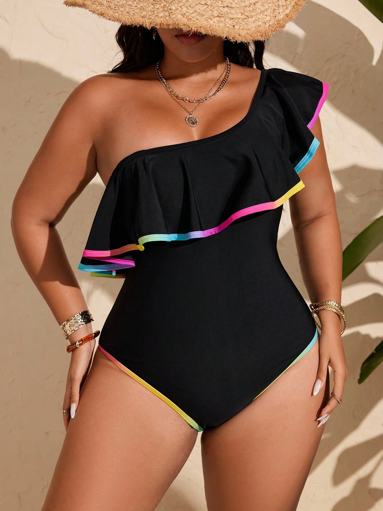 Swim Curve Plus Size Women One-Piece Swimsuit, Summer Holiday Jumper Swimwear