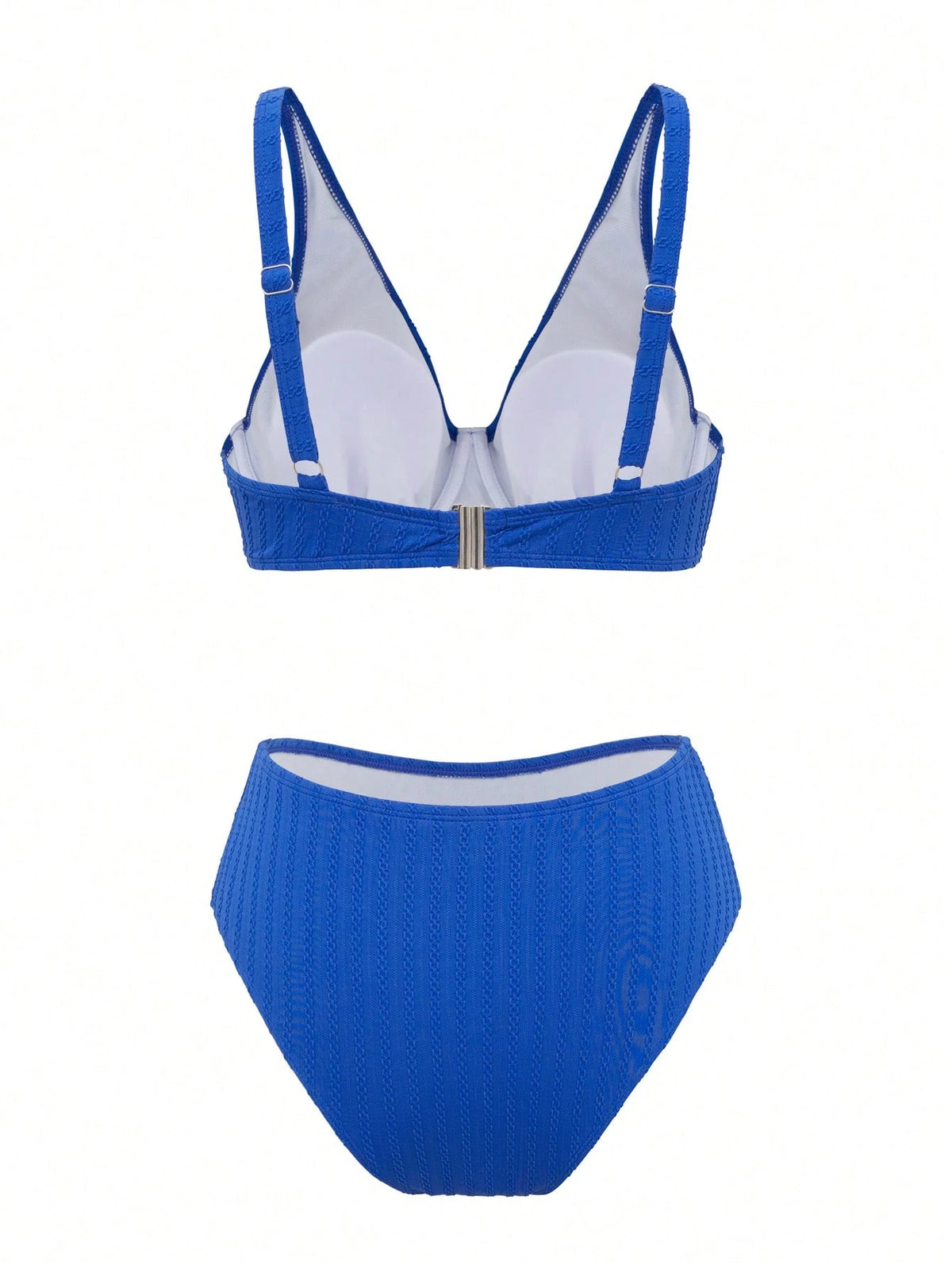 Swim DD+ Women's Sexy Push-Up Underwire Fashion Textured Fabric DD+ Royal Blue High Waist 2 Pieces Summer Bikini Set