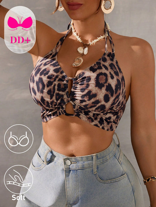 Swim DD+ Women's Summer Holiday Beach Holiday Vacation Black Halter Bikini Top Cheap Tops Tops For Ladies Crop Best Tops With Built In Bra