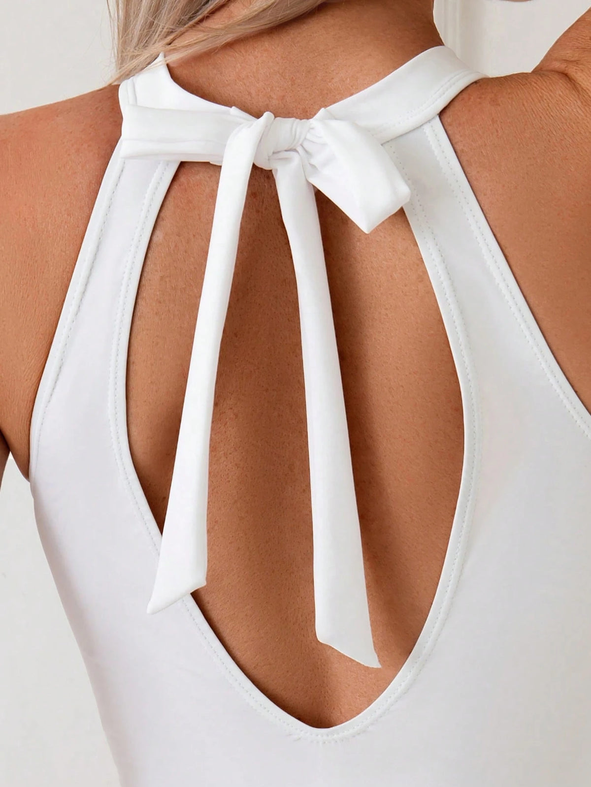 Swim Elegant Solid Color Hollow Halter One-Piece Swimsuit For Summer Beach Vacation