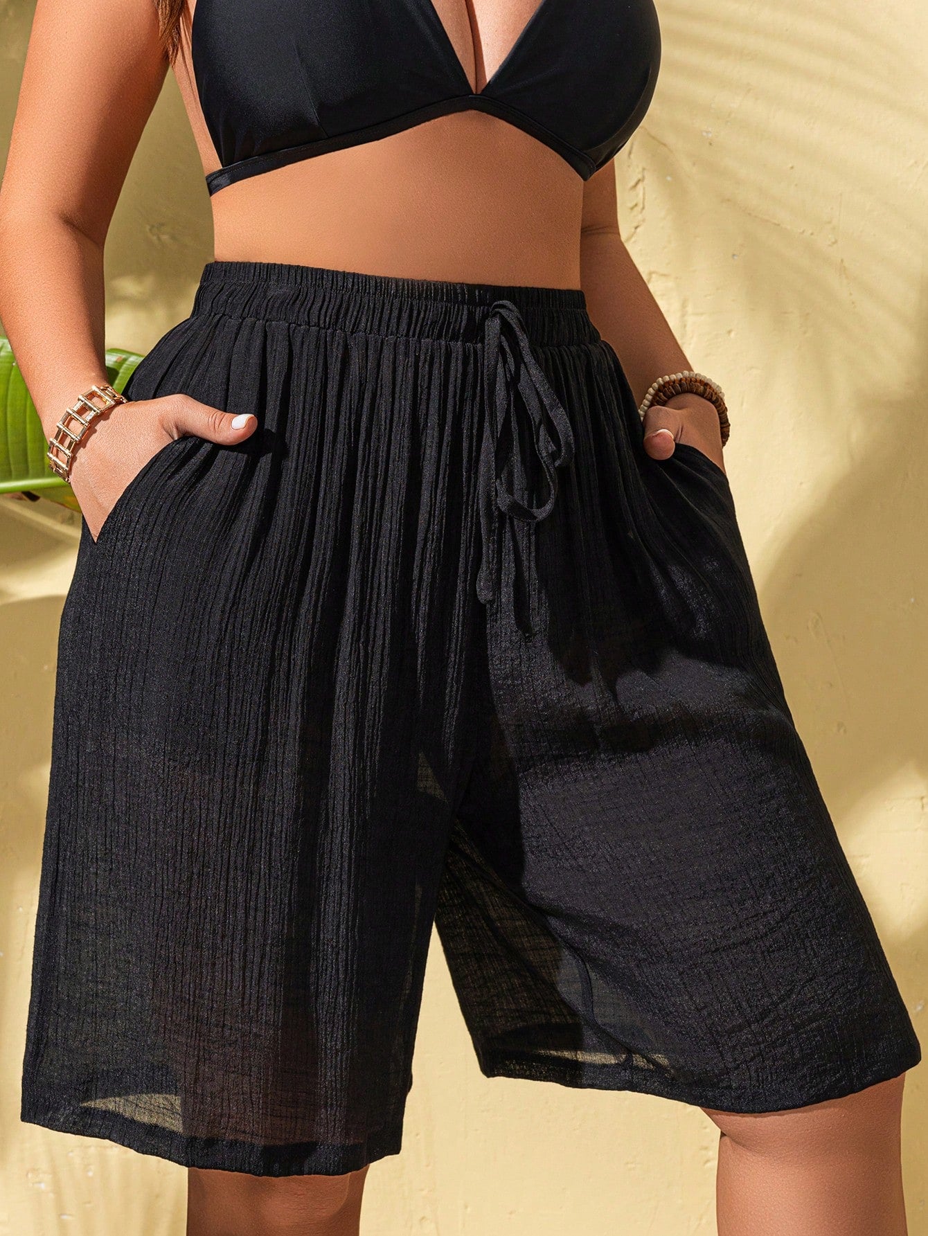 Swim Lushoire Bamboo Fiber Drawstring Loose Fitting Plus Size Shorts & Cover-Up For Summer Beach Vacation