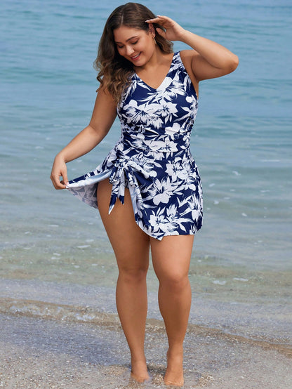 Swim Lushoire Plus Size Floral Print One-Piece Swimsuit For Beach/Holiday Summer