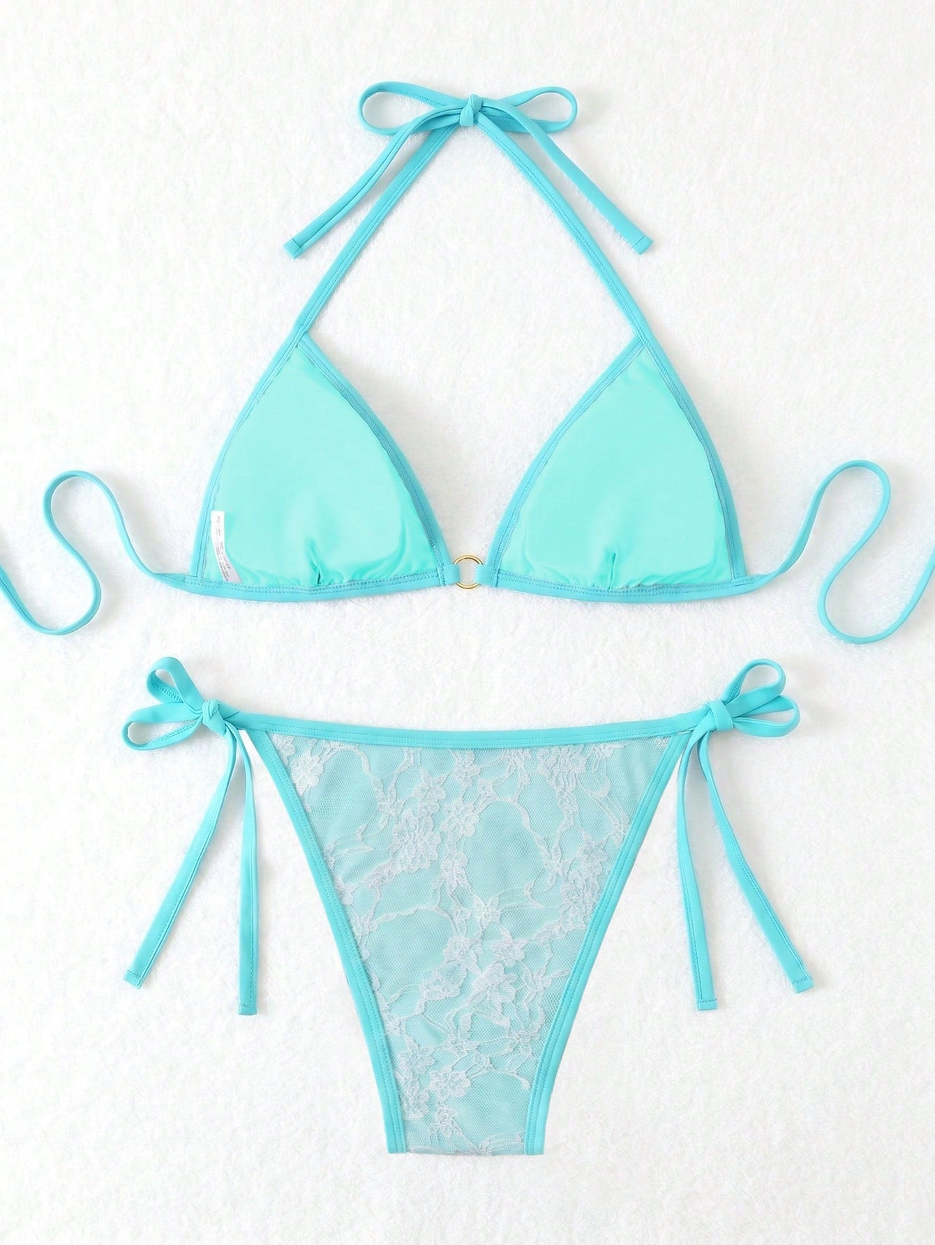 Swim Lushoire Plus Size Solid Color Halter Neck Split Swimwear Set Summer