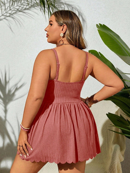 Swim Lushoire Plus Size Women's Solid Color Ruched Camisole Top And Triangle Bottoms Bikini Swimsuit Set