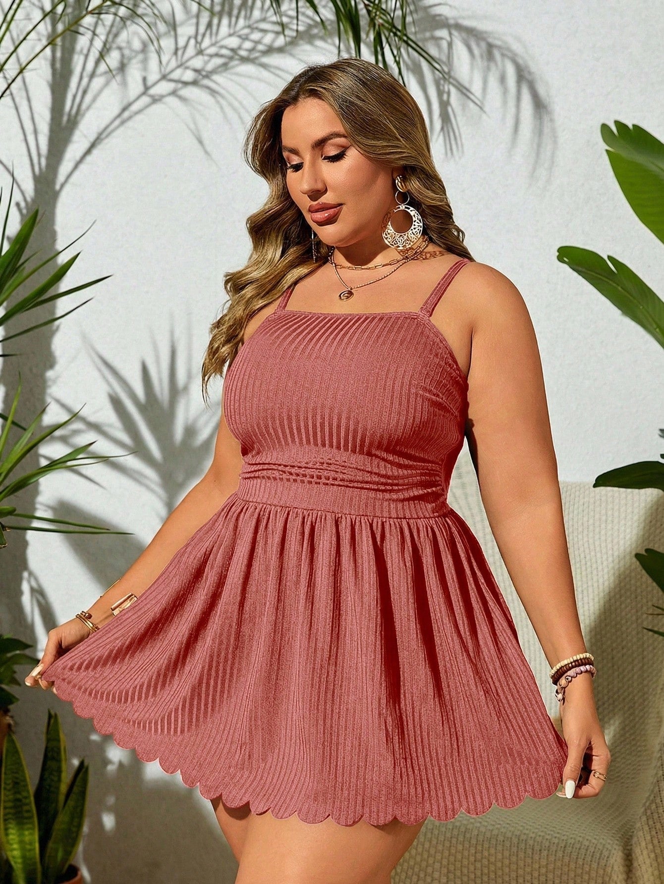 Swim Lushoire Plus Size Women's Solid Color Ruched Camisole Top And Triangle Bottoms Bikini Swimsuit Set