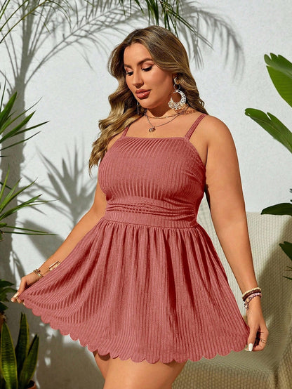 Swim Lushoire Plus Size Women's Solid Color Ruched Camisole Top And Triangle Bottoms Bikini Swimsuit Set