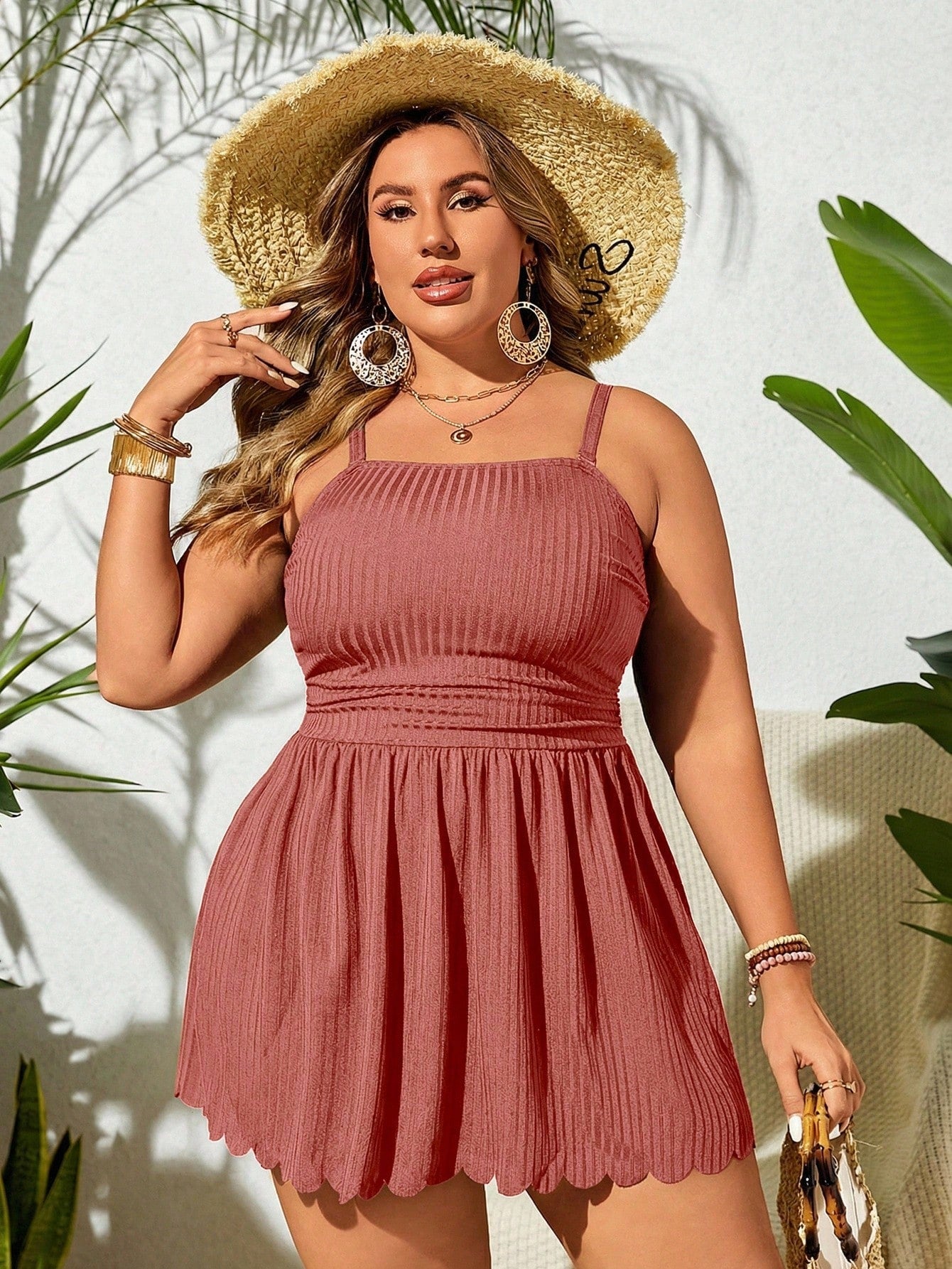 Swim Lushoire Plus Size Women's Solid Color Ruched Camisole Top And Triangle Bottoms Bikini Swimsuit Set