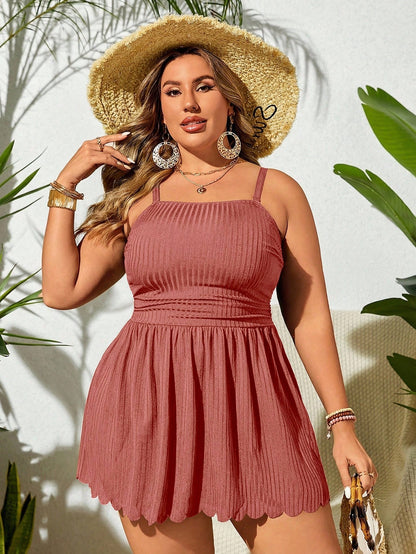 Swim Lushoire Plus Size Women's Solid Color Ruched Camisole Top And Triangle Bottoms Bikini Swimsuit Set
