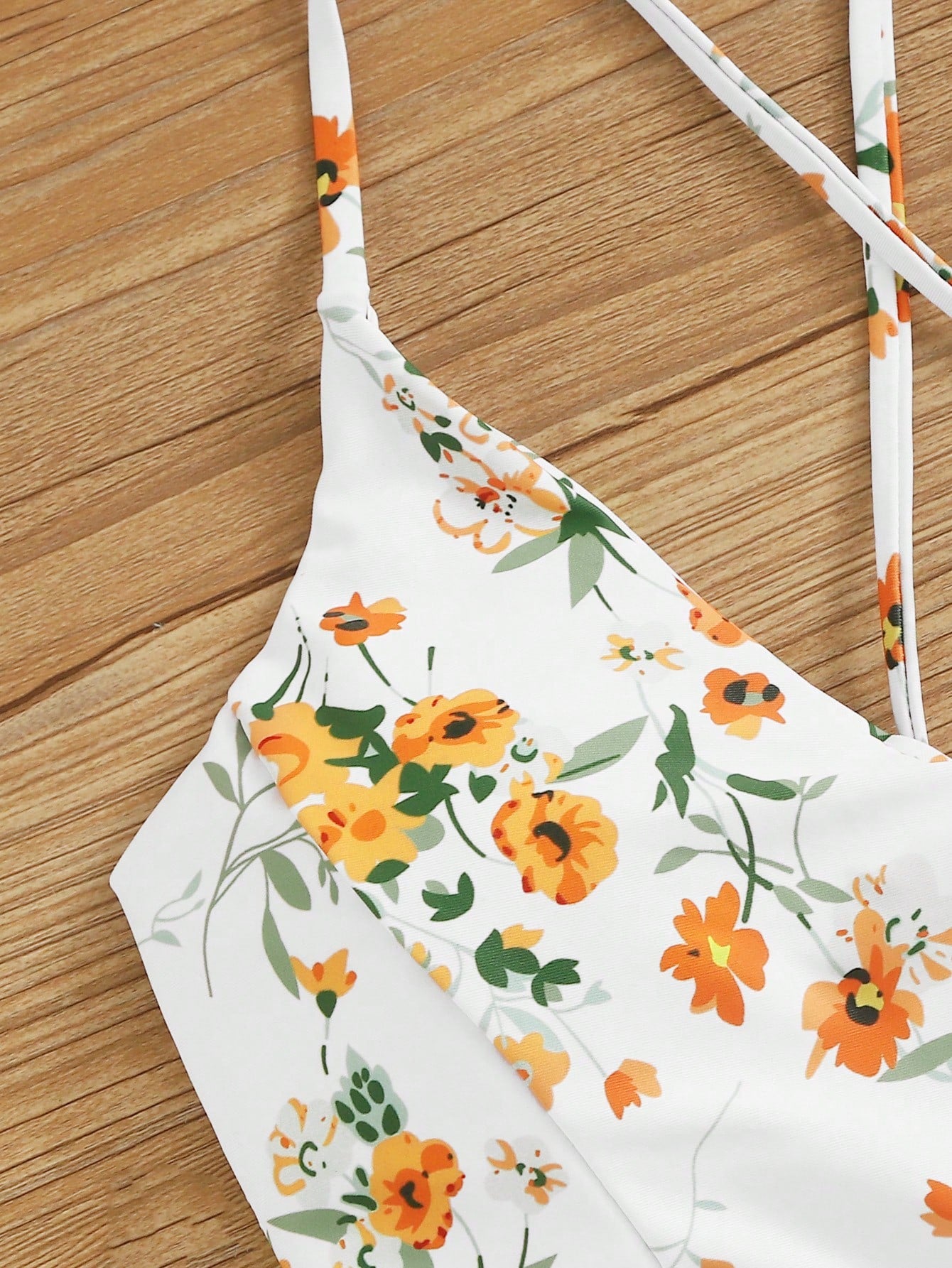 Swim Lushoire Summer Beach Floral Patchwork Print V-Neck Bikini Set, Bikini Set